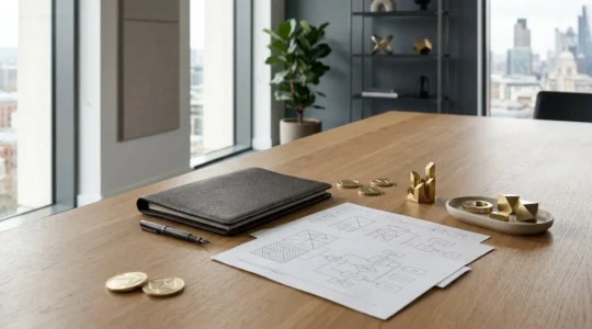 Professional editorial photograph showing a sophisticated financial planning concept with strategic wealth building elements