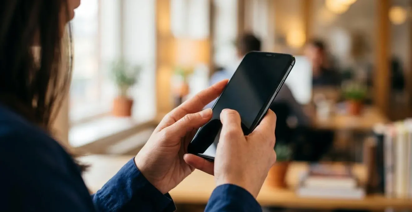 Close-up of hands setting up banking automation on smartphone with blurred background