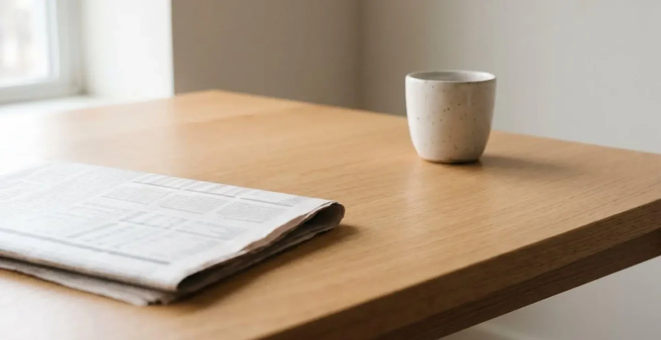 Financial newspaper section showing economic data and interest rate trends on clean desk with morning coffee