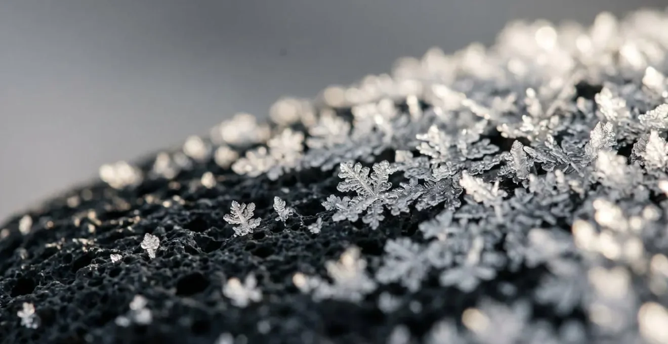 Macro photograph showing ice crystals forming and growing, representing the destructive power of compound interest on debt.