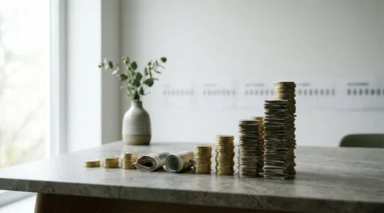 Long-term investment growth visualization showing the journey from ten thousand to fifty thousand pounds over twenty years