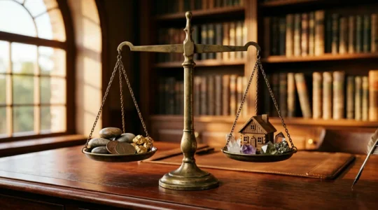 Balanced portfolio visualization showing five diverse investment assets weathering market conditions