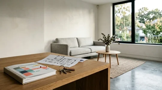 Property manager reviewing rental calendar and keys with minimal vacancy periods between tenancies