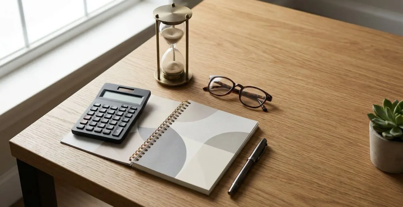 Financial planning concept showing retirement savings calculation with natural lighting