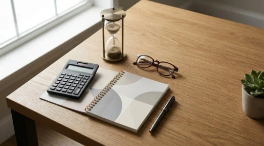 Financial planning concept showing retirement savings calculation with natural lighting