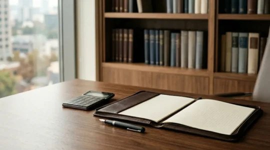 Professional investor reviewing tax-efficient investment strategy with clean workspace and natural lighting