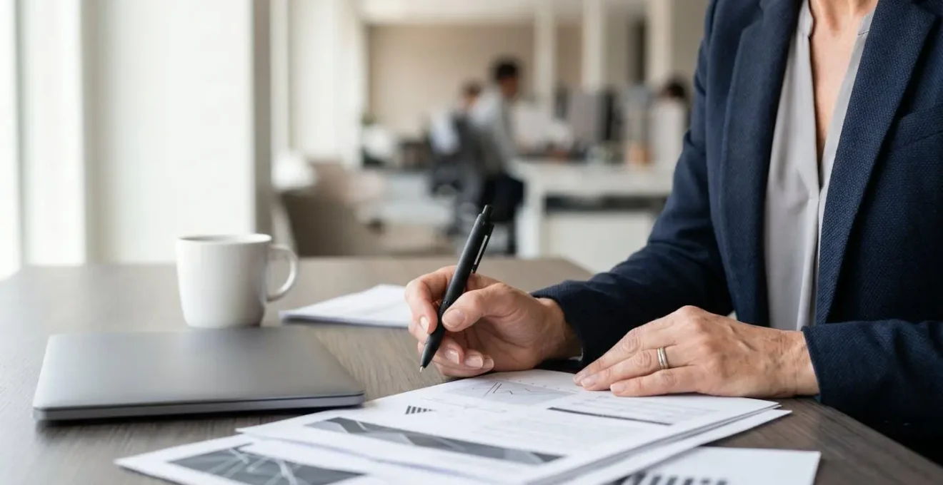 Business financial planning workspace with strategic documents