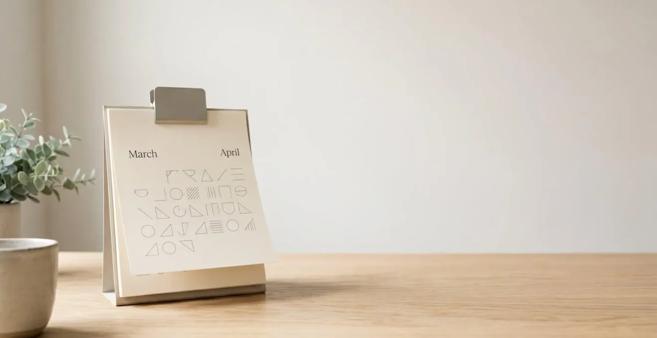 Minimal desk calendar showing April transition symbolizing UK tax year planning deadline