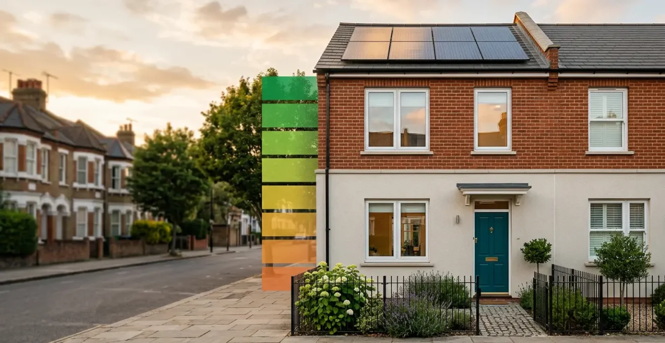 Professional editorial photograph showing the essence of UK property energy efficiency compliance for landlords