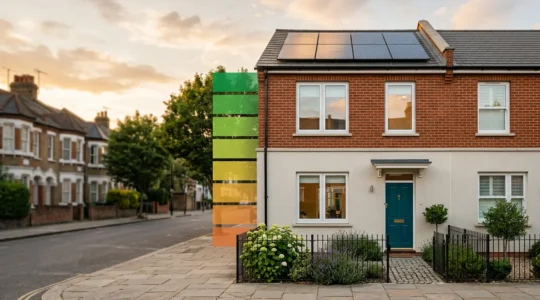Professional editorial photograph showing the essence of UK property energy efficiency compliance for landlords